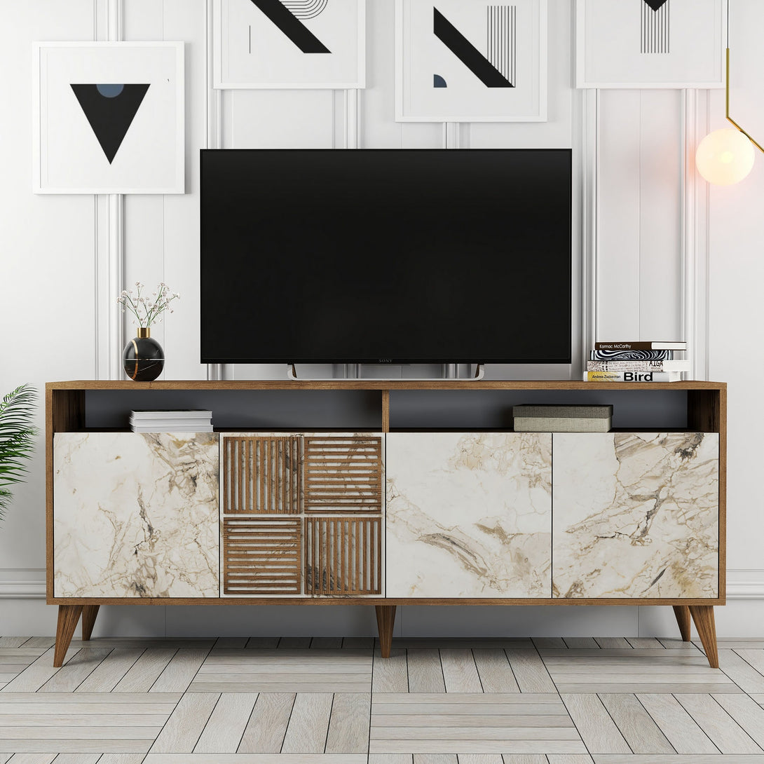 Konzolni stol Milan - Walnut, White Marble-Vasdom.hr