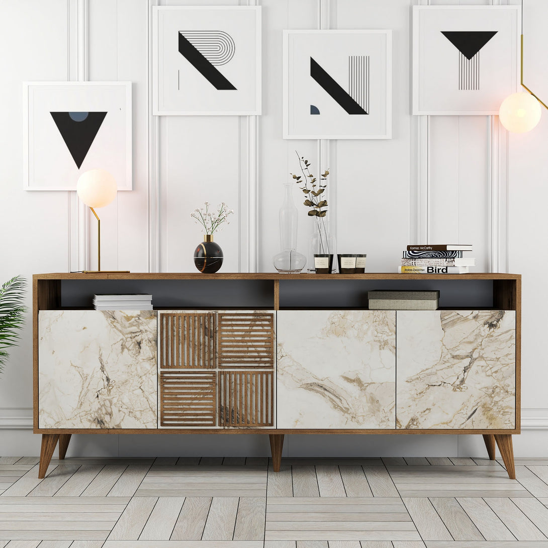 Konzolni stol Milan - Walnut, White Marble-Vasdom.hr