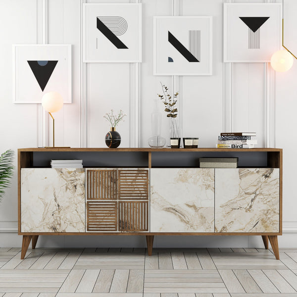 Konzolni stol Milan - Walnut, White Marble-Vasdom.hr