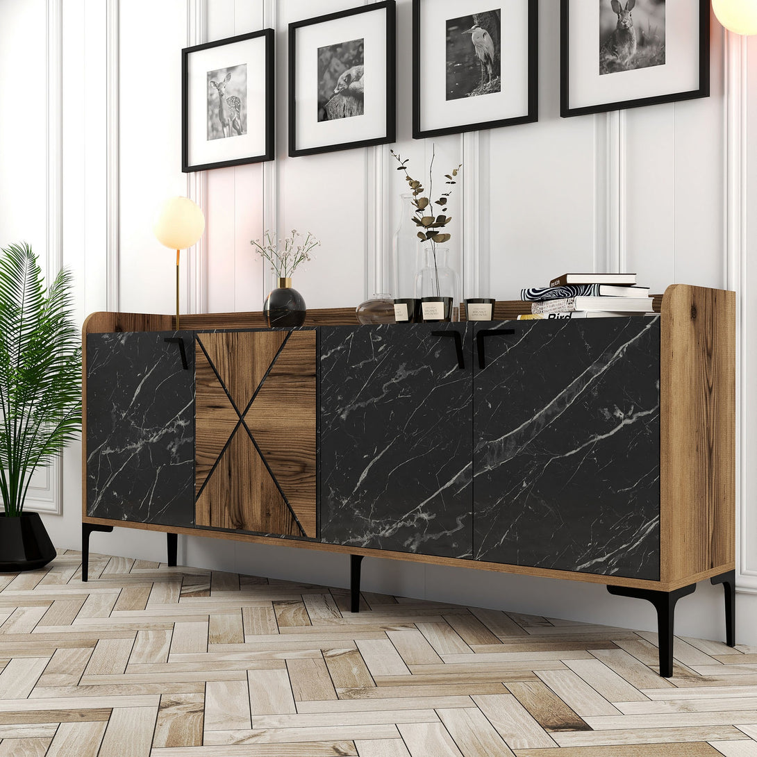Konzolni stol Venedik - Walnut, Black Marble-Vasdom.hr