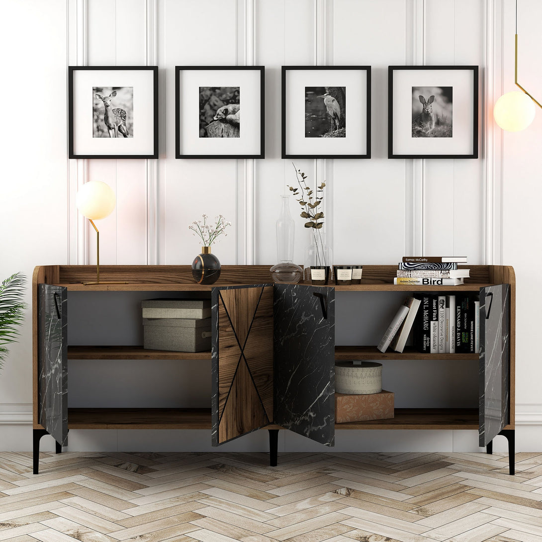 Konzolni stol Venedik - Walnut, Black Marble-Vasdom.hr