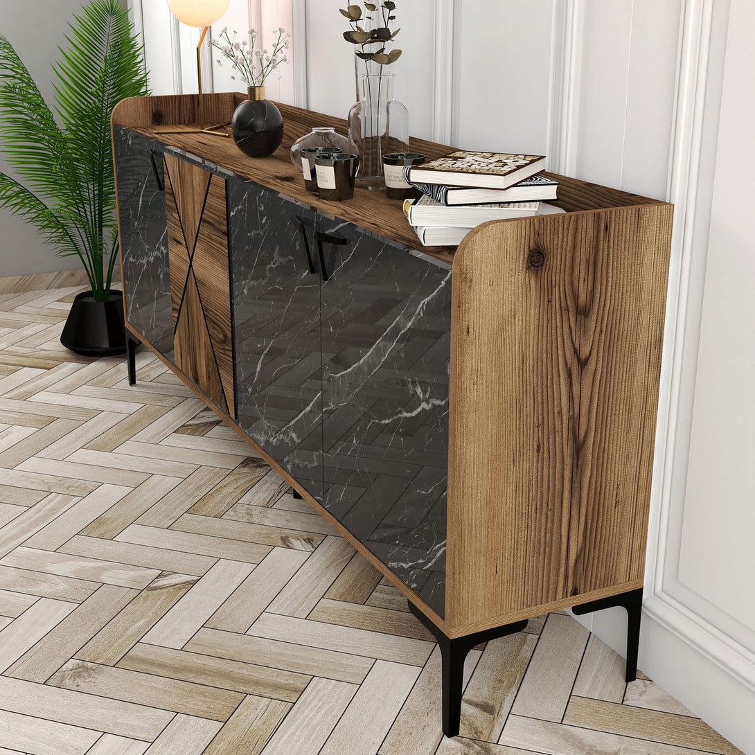 Konzolni stol Venedik - Walnut, Black Marble-Vasdom.hr