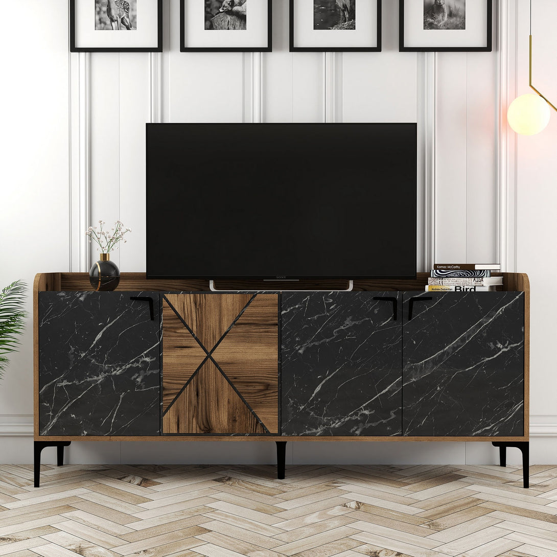 Konzolni stol Venedik - Walnut, Black Marble-Vasdom.hr
