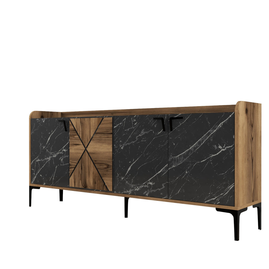Konzolni stol Venedik - Walnut, Black Marble-Vasdom.hr