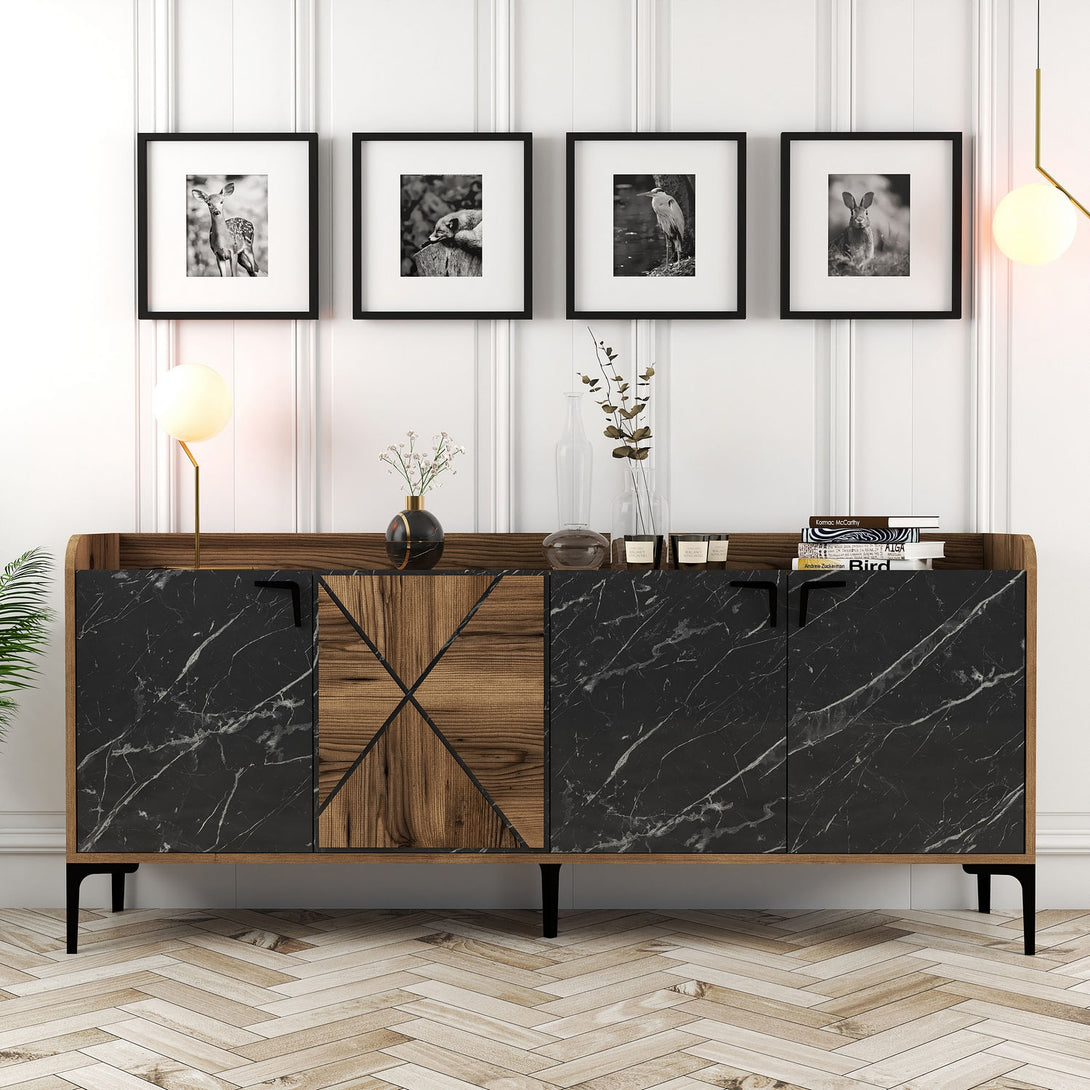Konzolni stol Venedik - Walnut, Black Marble-Vasdom.hr