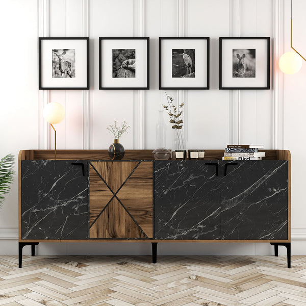 Konzolni stol Venedik - Walnut, Black Marble-Vasdom.hr