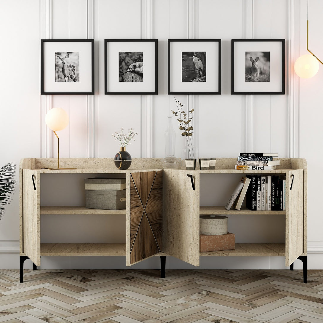 Konzolni stol Venedik - Walnut, Travertine-Vasdom.hr