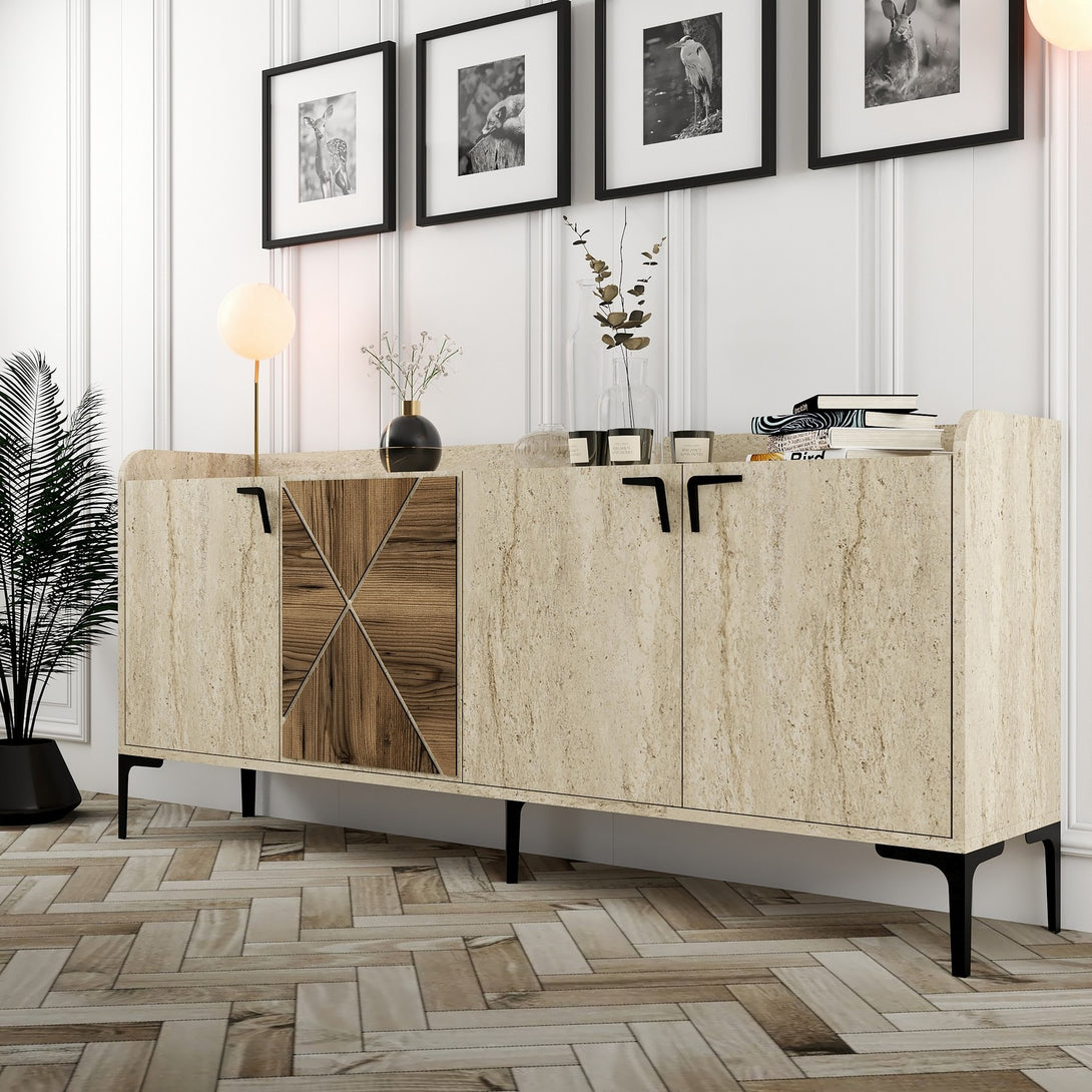 Konzolni stol Venedik - Walnut, Travertine-Vasdom.hr