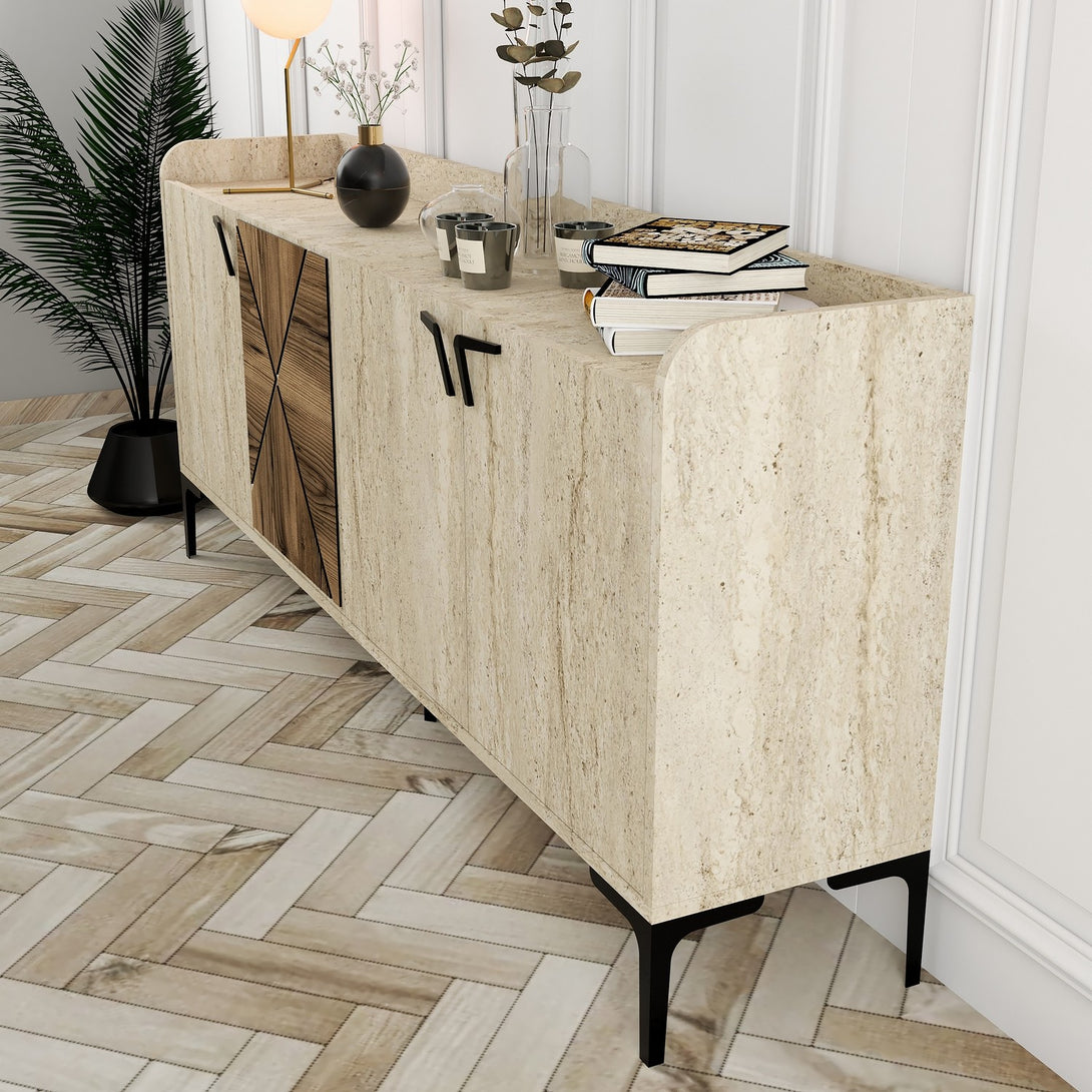 Konzolni stol Venedik - Walnut, Travertine-Vasdom.hr