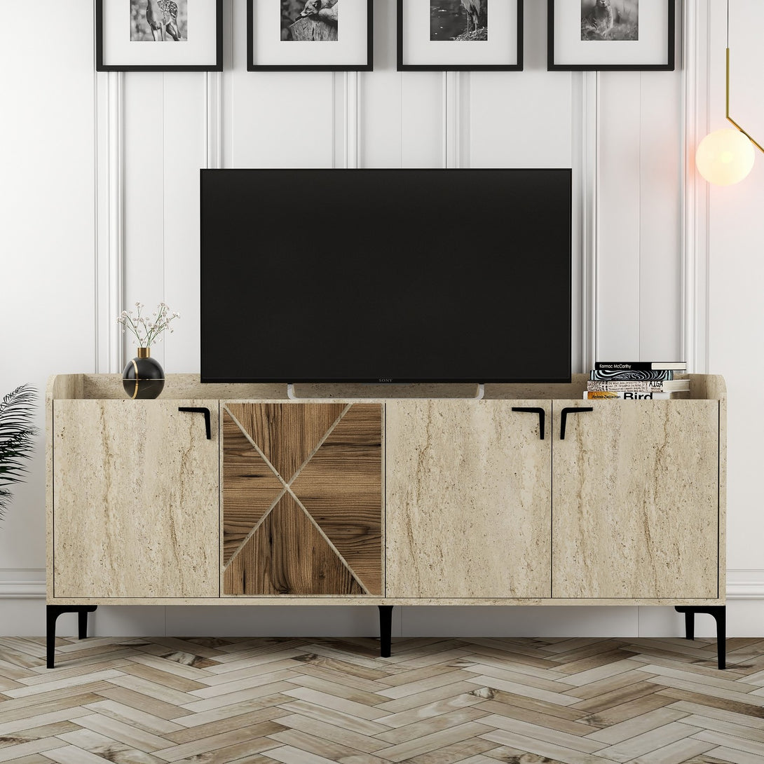Konzolni stol Venedik - Walnut, Travertine-Vasdom.hr