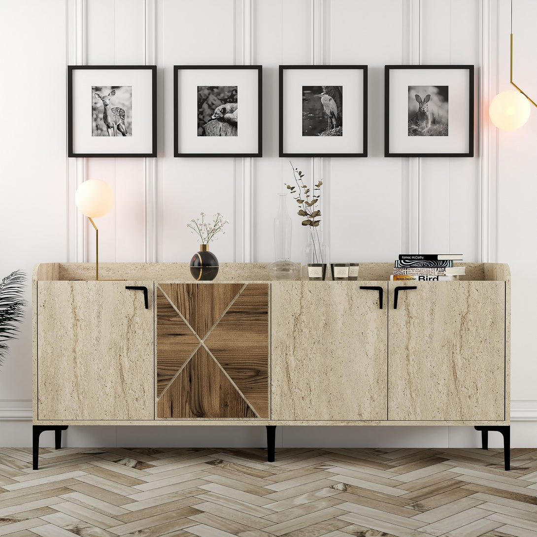 Konzolni stol Venedik - Walnut, Travertine-Vasdom.hr