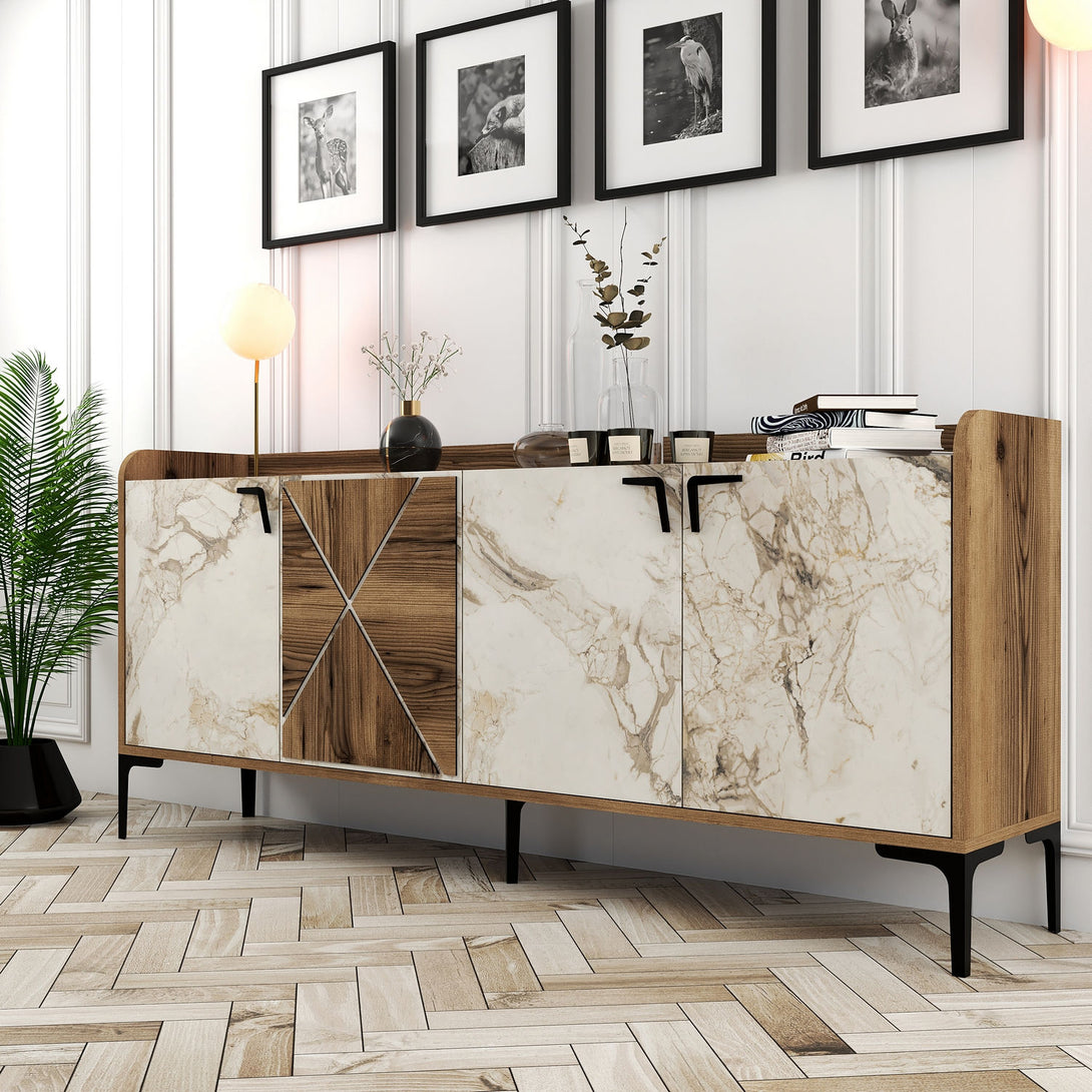 Konzolni stol Venedik - Walnut, White Marble-Vasdom.hr