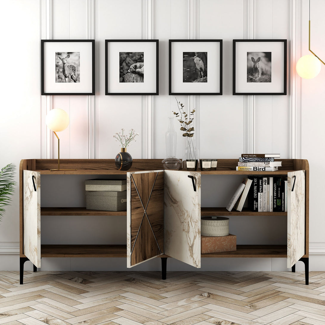 Konzolni stol Venedik - Walnut, White Marble-Vasdom.hr