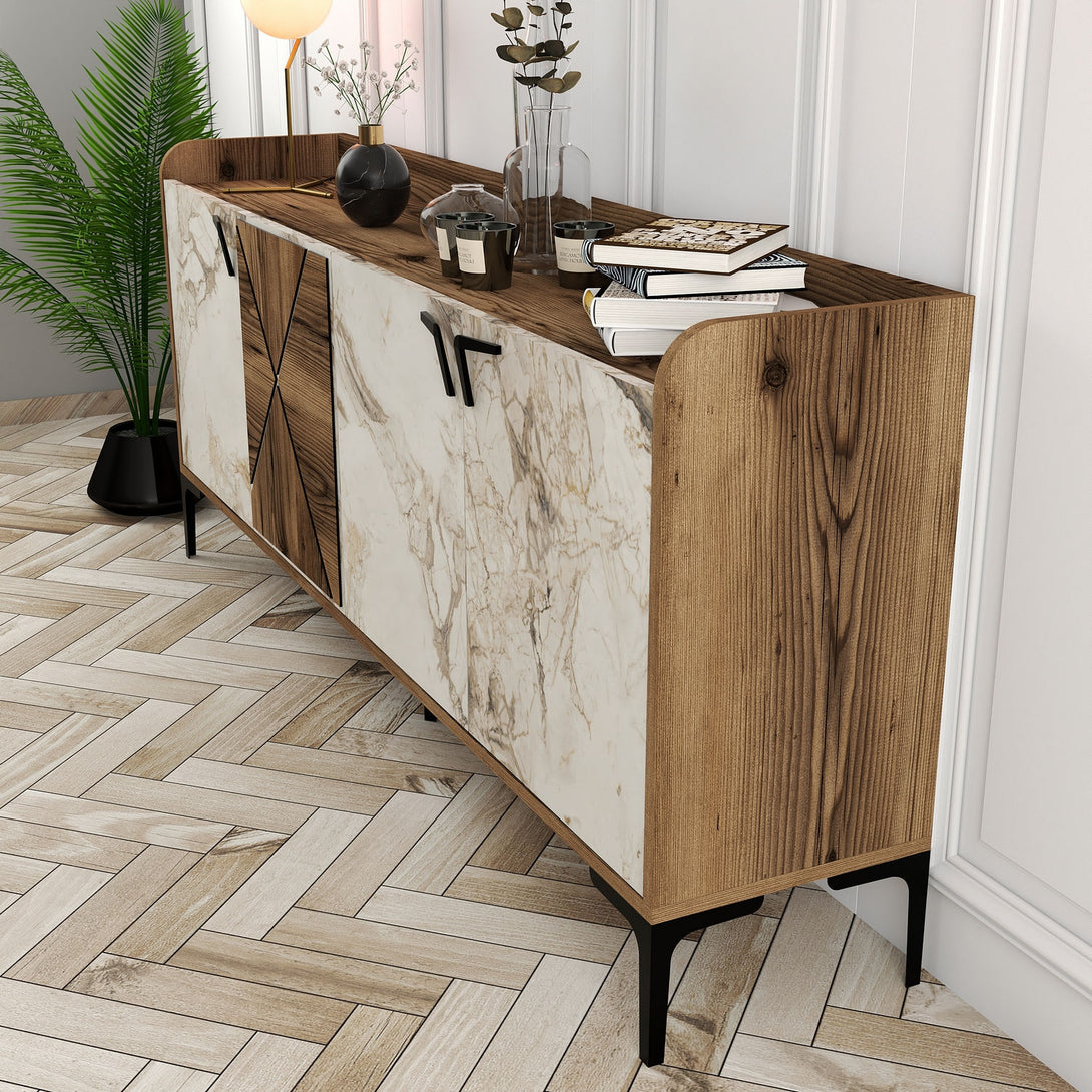 Konzolni stol Venedik - Walnut, White Marble-Vasdom.hr