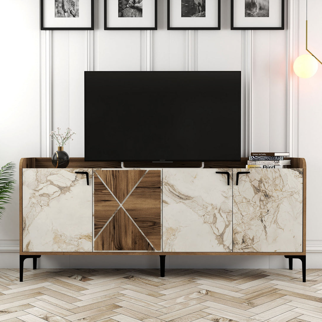 Konzolni stol Venedik - Walnut, White Marble-Vasdom.hr