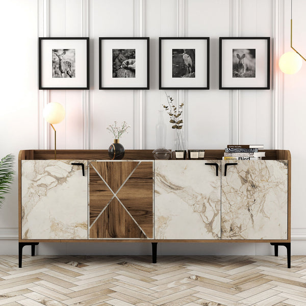 Konzolni stol Venedik - Walnut, White Marble-Vasdom.hr