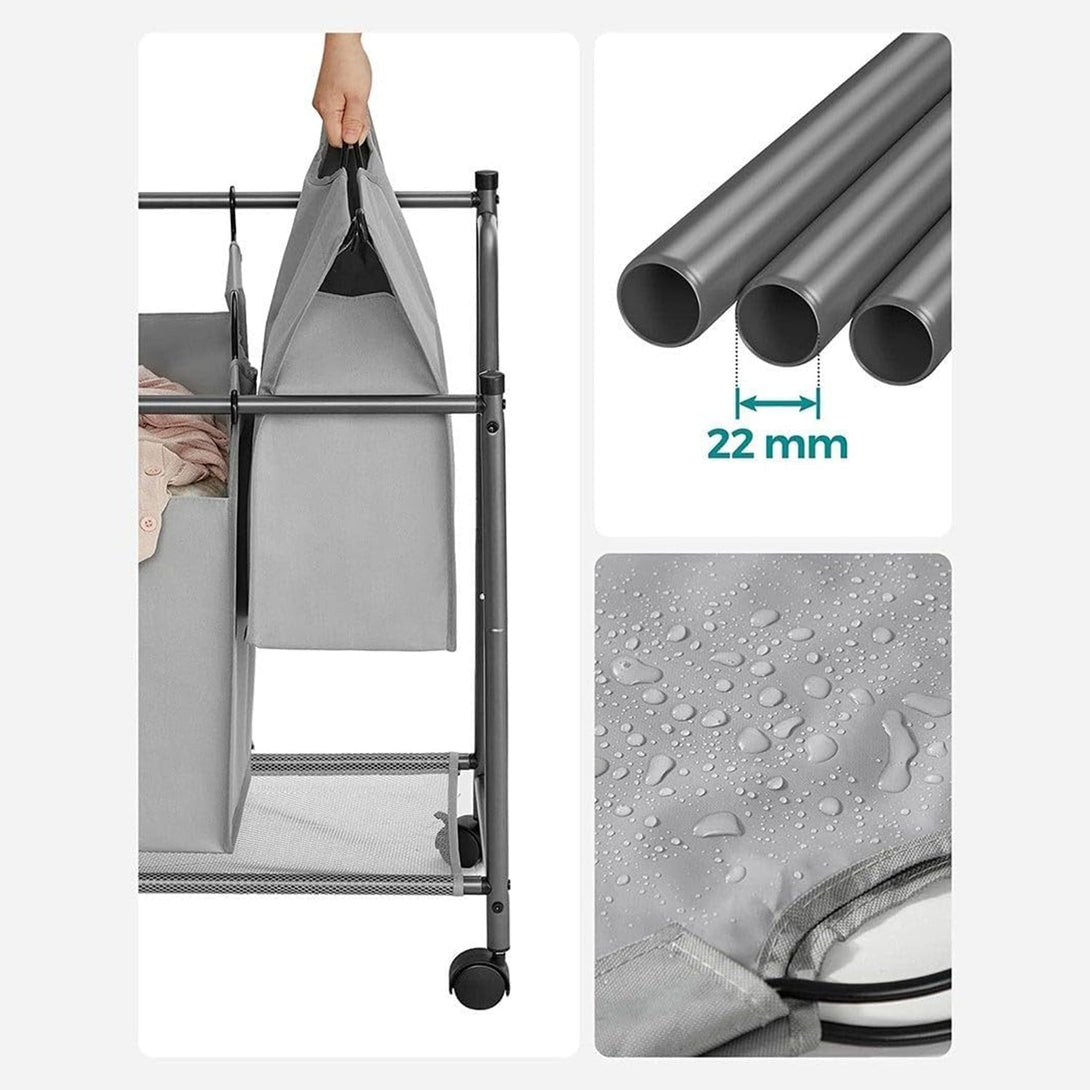 Košara za rublje s kotačima, 4 vreće koje se mogu izvaditi, 4 x 35L, siva | SONGMICS-Vasdom.hr