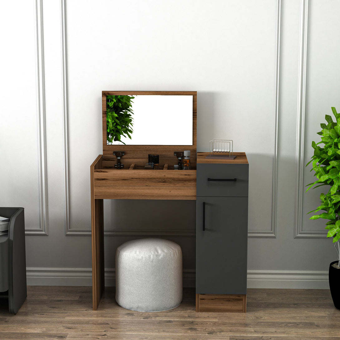 Kozmetički stolić Inci - Light Walnut, Anthracite-Vasdom.hr