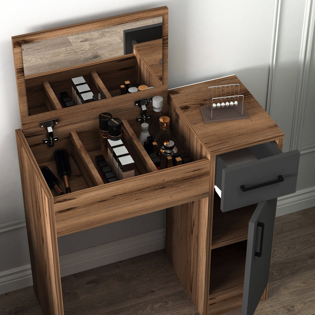 Kozmetički stolić Inci - Light Walnut, Anthracite-Vasdom.hr