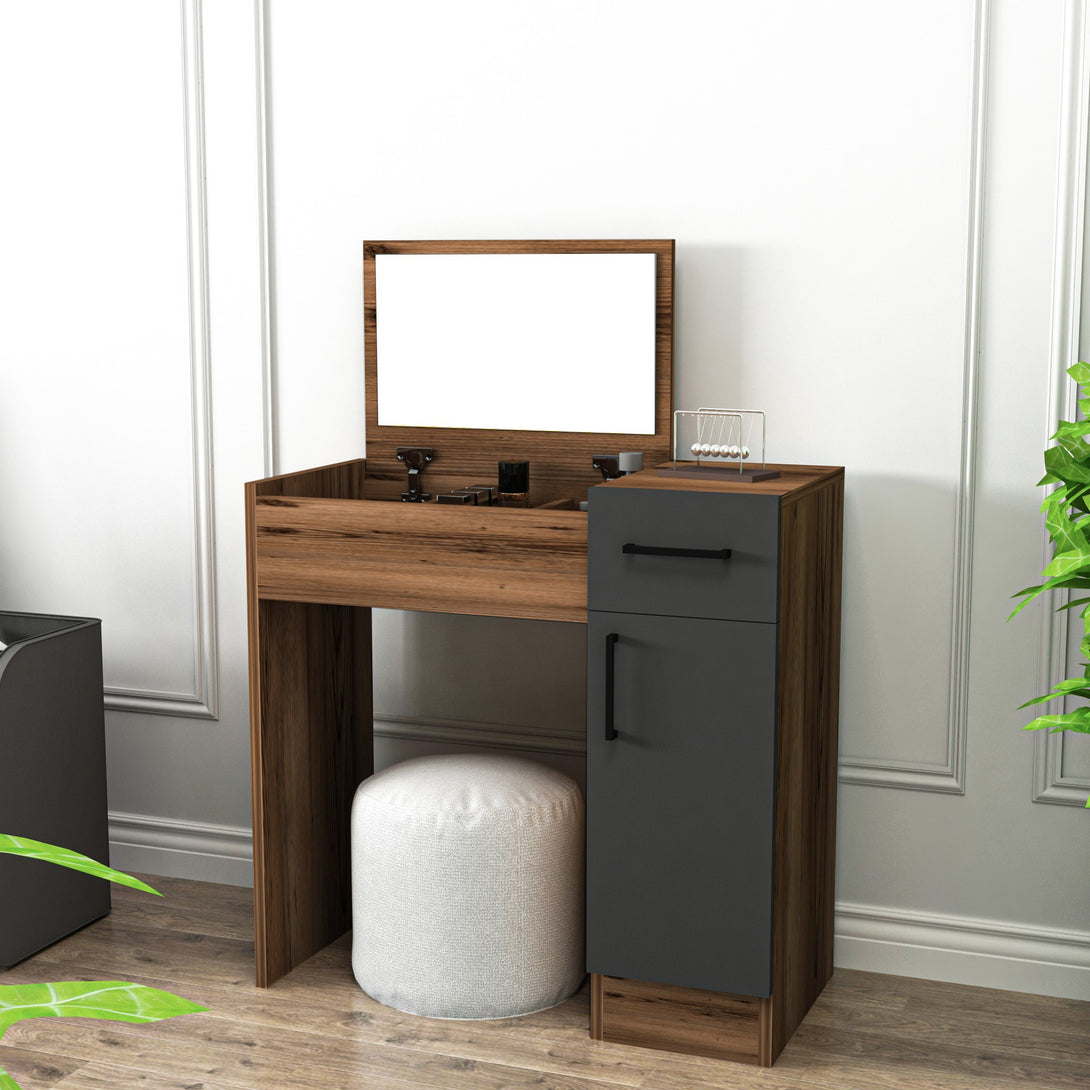 Kozmetički stolić Inci - Light Walnut, Anthracite-Vasdom.hr