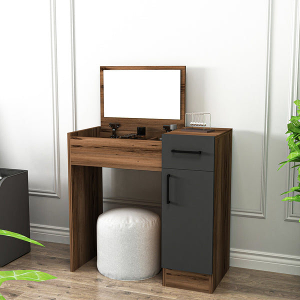 Kozmetički stolić Inci - Light Walnut, Anthracite-Vasdom.hr