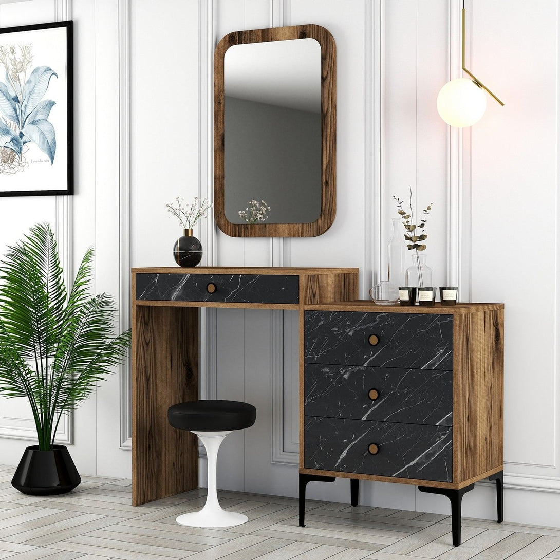 Kozmetički stolić Lizbon 548 - Walnut, Black-Vasdom.hr