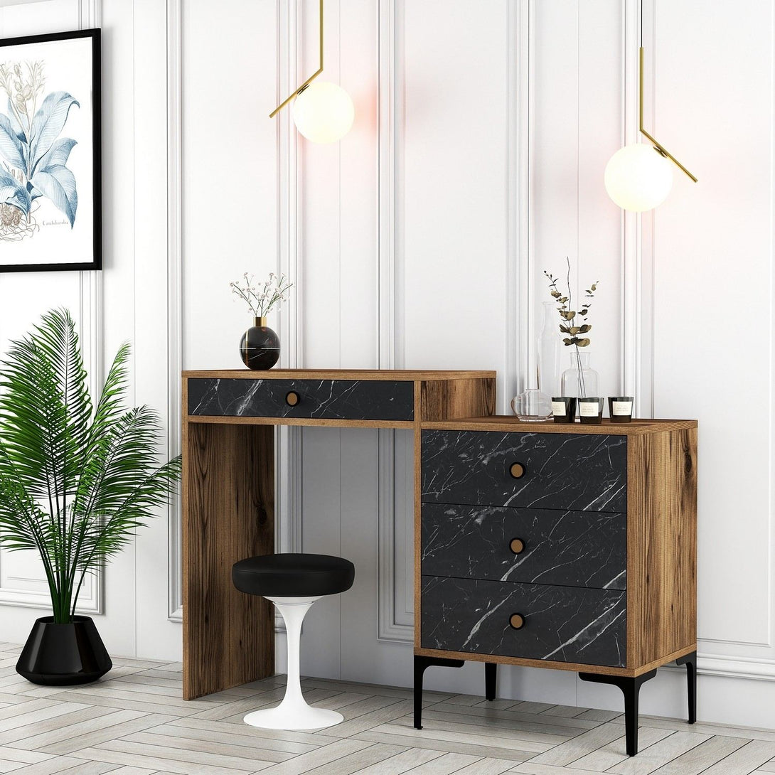 Kozmetički stolić Lizbon 555 - Walnut, Black-Vasdom.hr