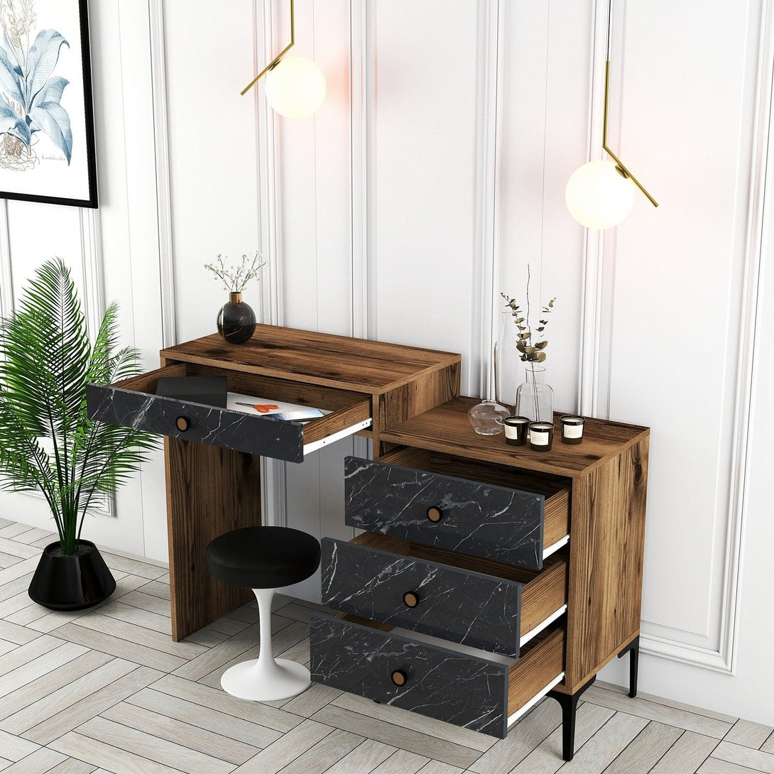 Kozmetički stolić Lizbon 555 - Walnut, Black-Vasdom.hr