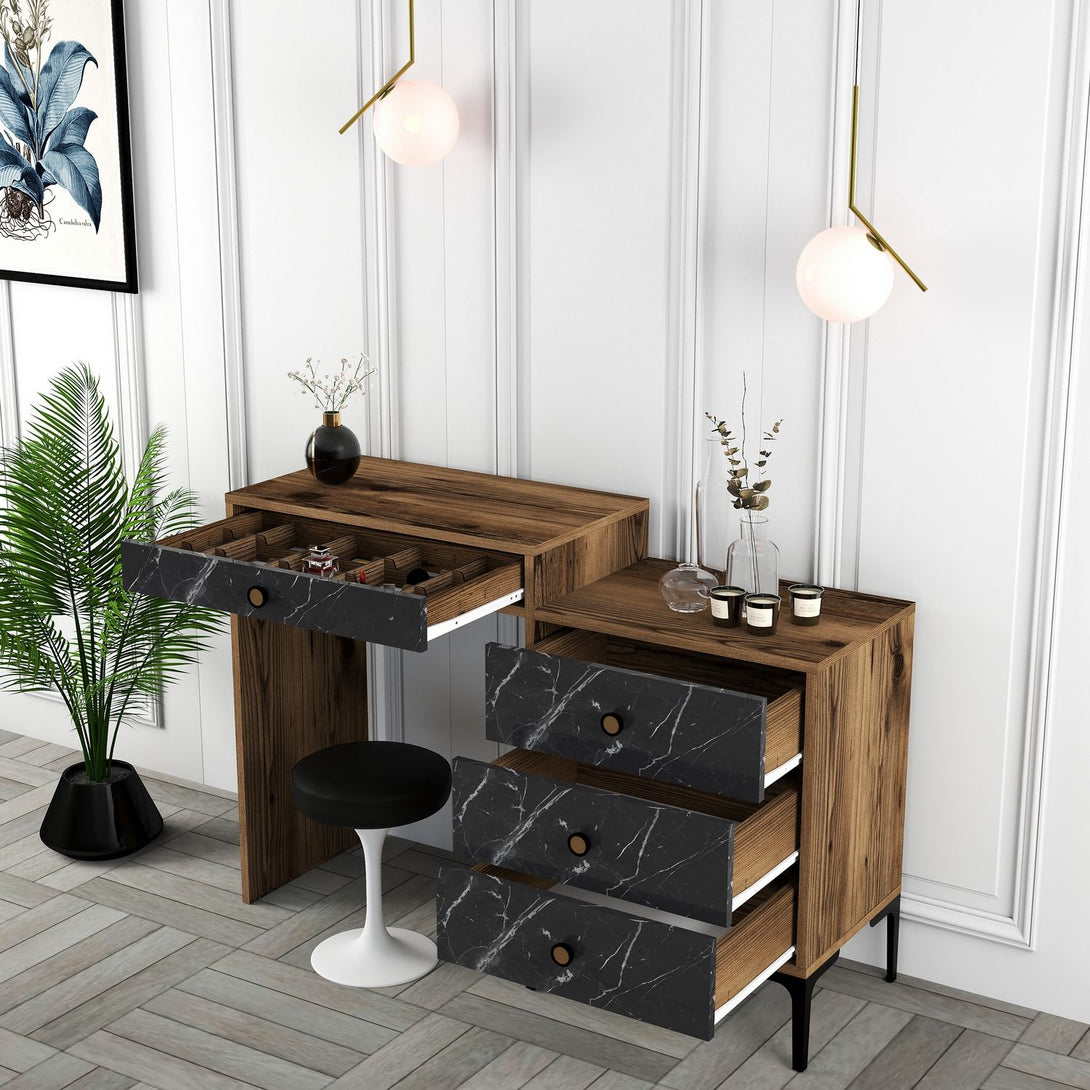 Kozmetički stolić Lizbon 555 - Walnut, Black-Vasdom.hr