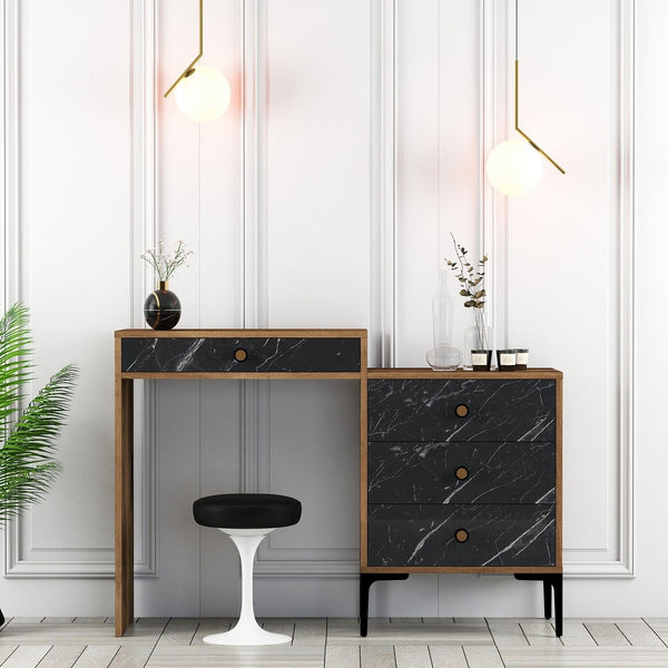 Kozmetički stolić Lizbon 555 - Walnut, Black-Vasdom.hr