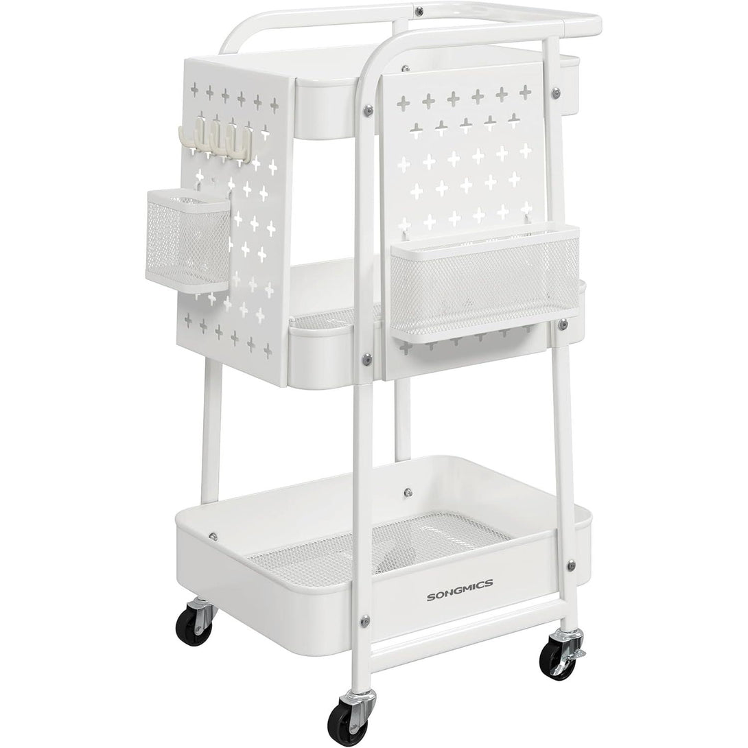 Kuhinjska kolica s 3 police, 2 viseće košare i 4 kuke, 32,3 x 49,4 x 73,9 cm, bijela | VASAGLE-Vasdom.hr