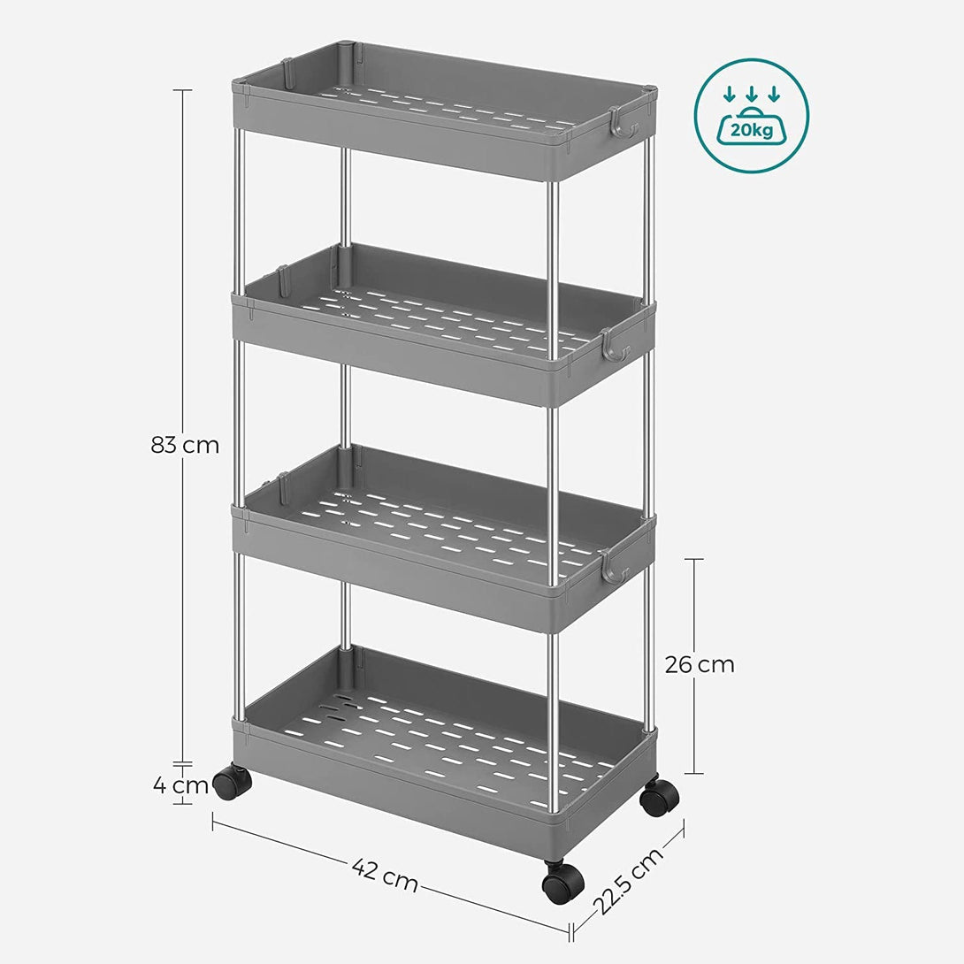 Kuhinjska polica na 4 razine na kotačima, 40 x 86 x 22 cm, siva | SONGMICS-Vasdom.hr