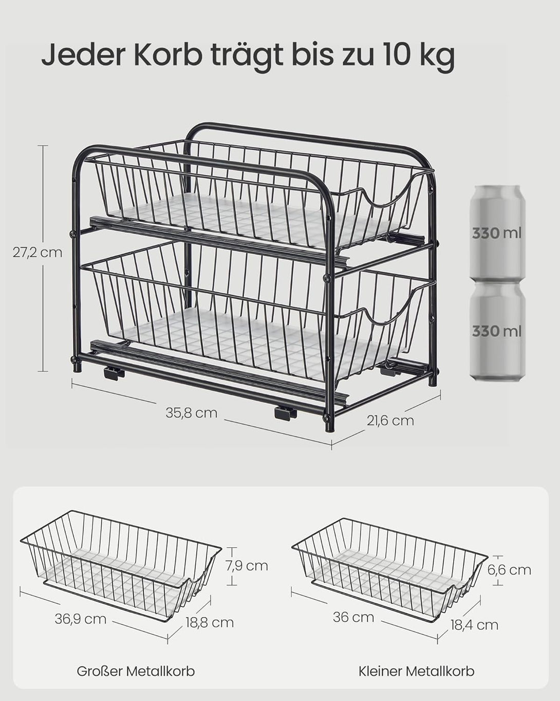 Kuhinjski organizator na 2 etaže, 21 x 36,5 x 27,3 cm, crne boje | SONGMICS-Vasdom.hr