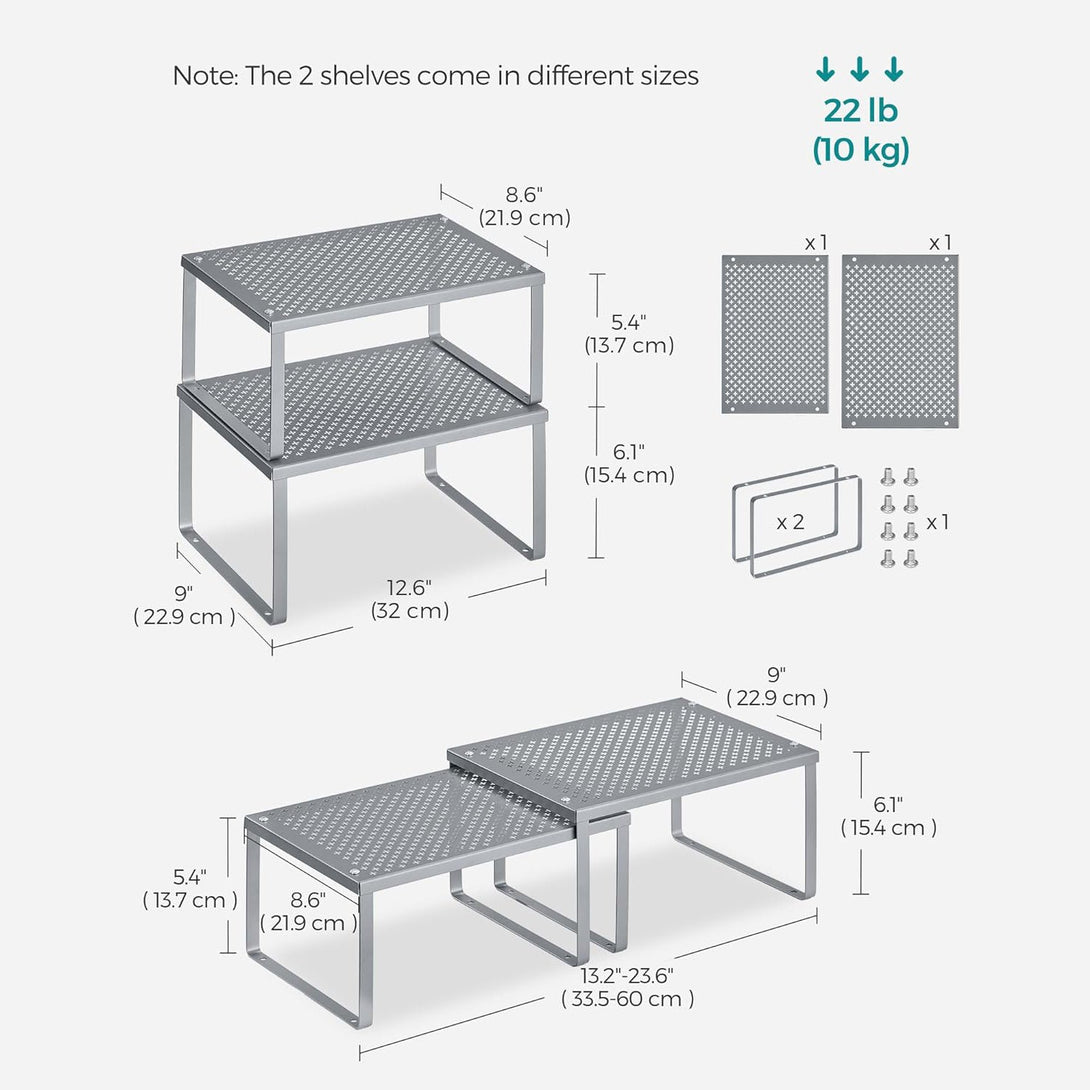 Kuhinjski stalak, organizator za začine, set od 2 komada 22,9 x 32,0 x 15,5 cm/21,8 x 32 x 13,7 cm, srebrni | SONGMICS-Vasdom.hr