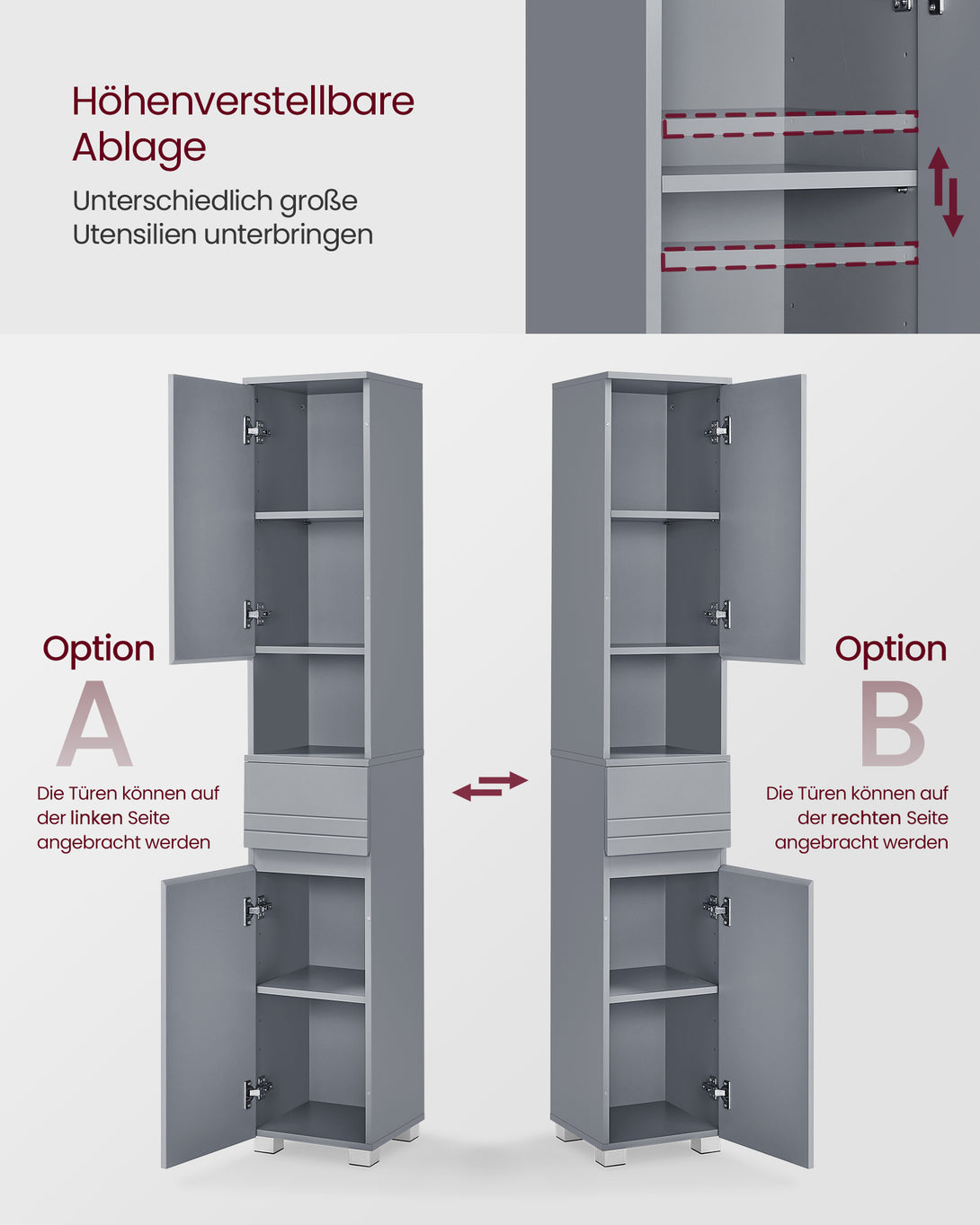Kupaonski ormariá s ladicom i policama, 30 x 30 x 170 cm, sive boje | SONGMICS-Vasdom.hr