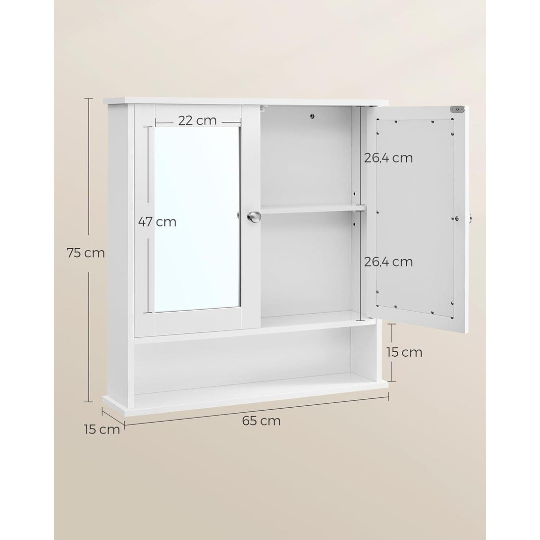 Kupaonski ormarić s ogledalom i otvorenim pretincem, 15 x 65 x 75 cm, bijeli | VASAGLE-Vasdom.hr