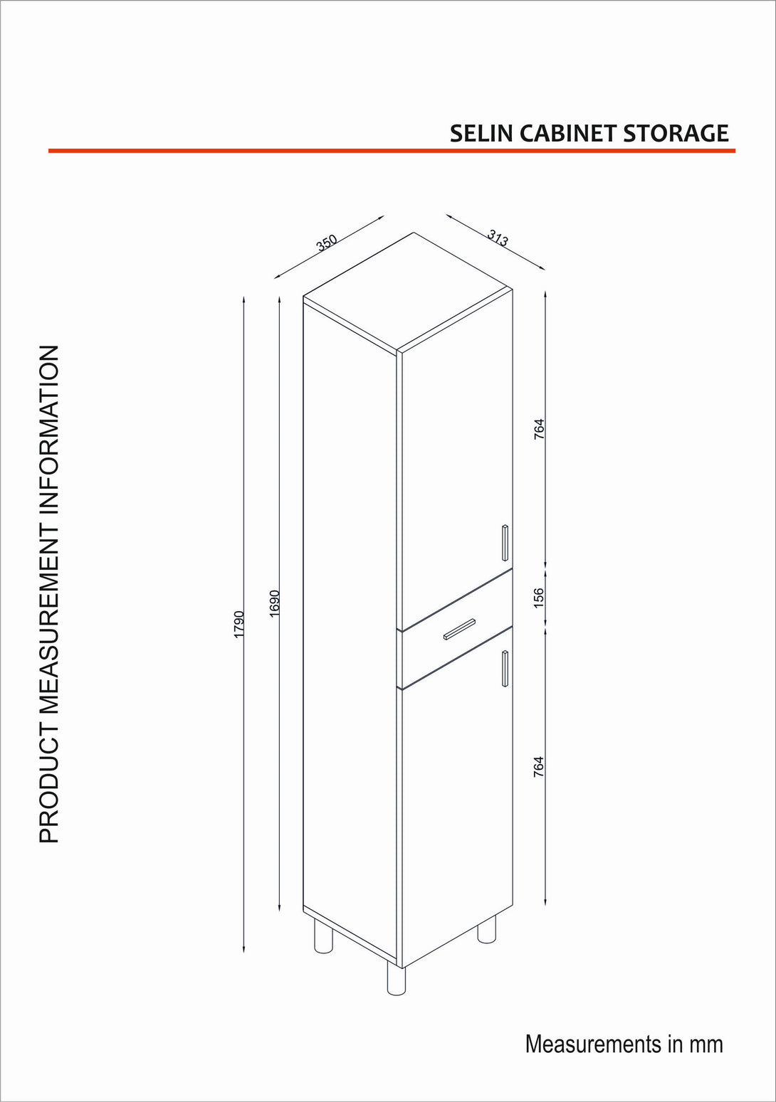 Kupaonski ormarić Selin 2 Doors 1 Drawer-Vasdom.hr