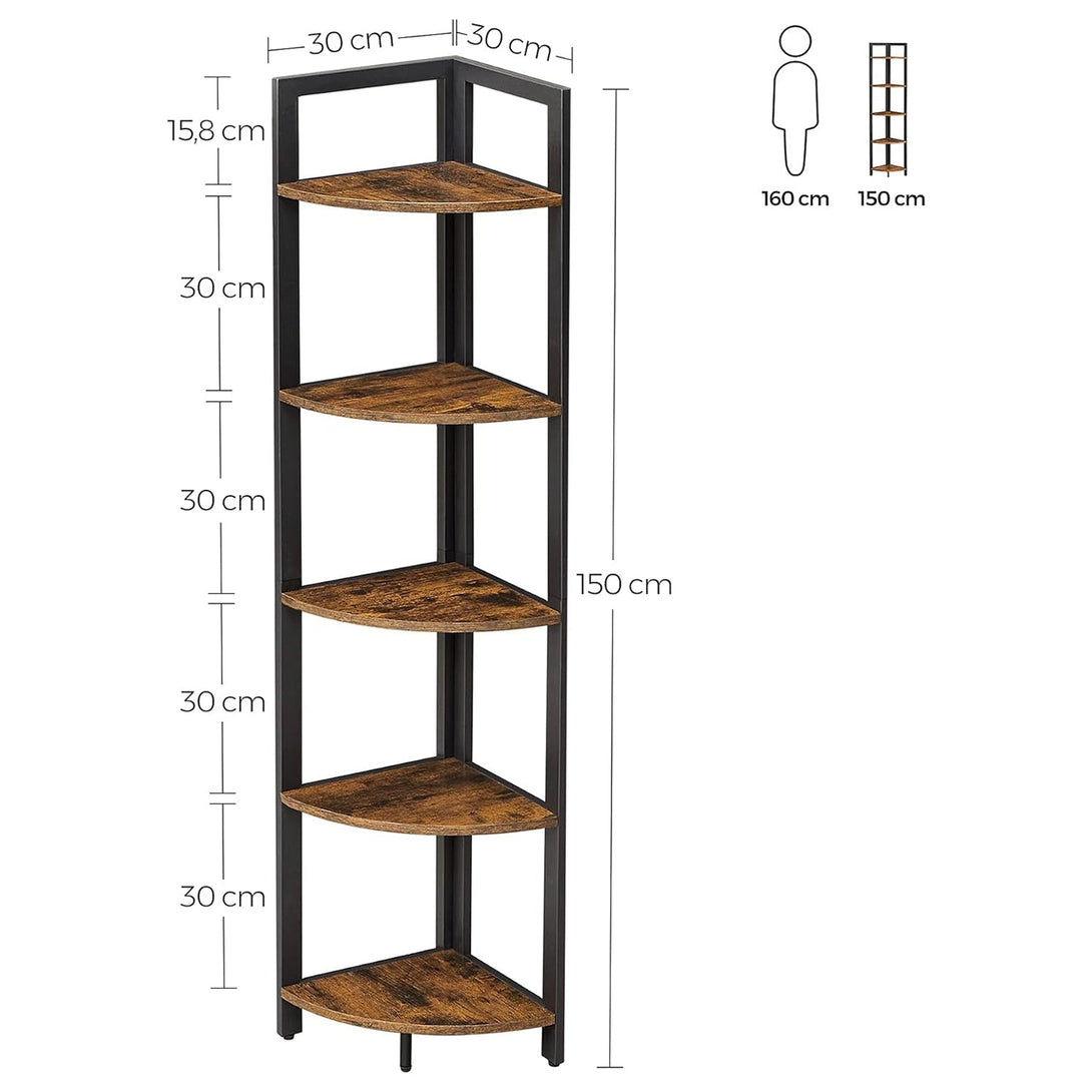 Kutna polica za knjige na 5 razina, 30 x 30 x 150 cm, rustikalno smeđe-crna | VASAGLE-Vasdom.hr