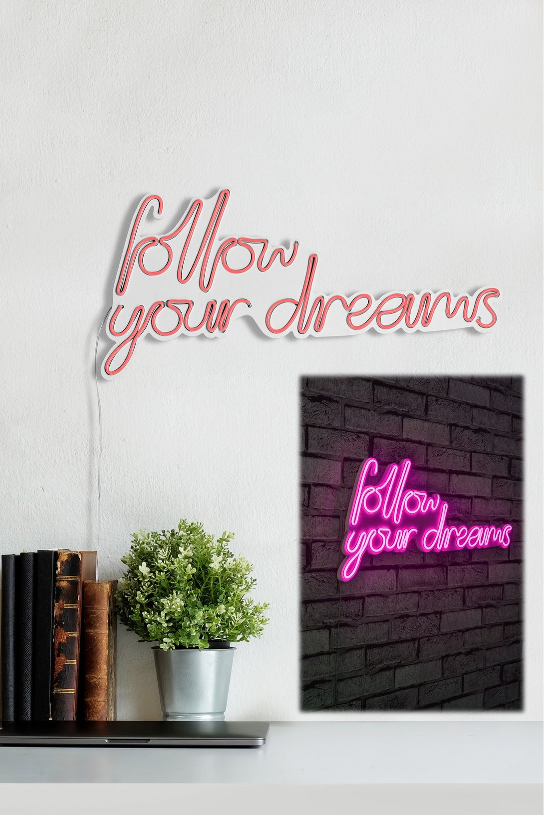lastična zidna dekoracija s LED rasvjetom, Follow Your Dreams - Pink-Vasdom.hr