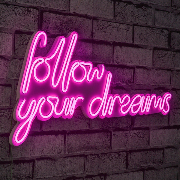 lastična zidna dekoracija s LED rasvjetom, Follow Your Dreams - Pink-Vasdom.hr
