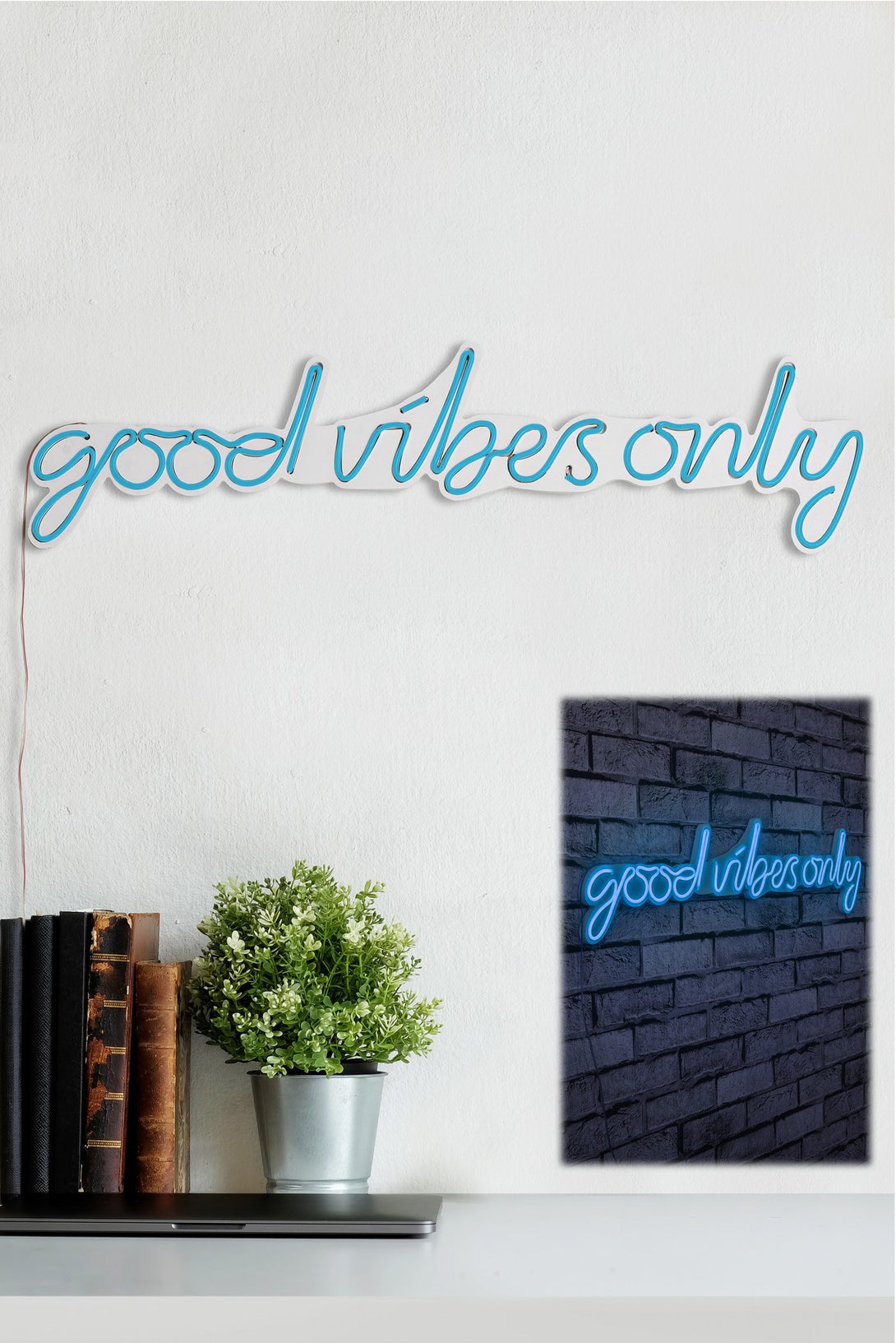 lastična zidna dekoracija s LED rasvjetom, Good Vibes Only - Blue-Vasdom.hr