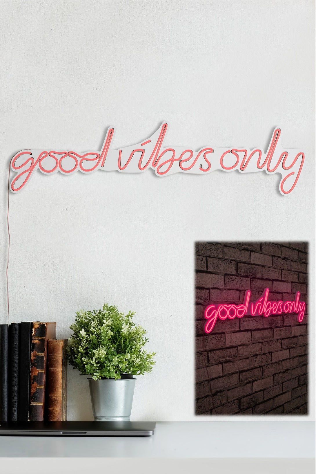 lastična zidna dekoracija s LED rasvjetom, Good Vibes Only - Pink-Vasdom.hr