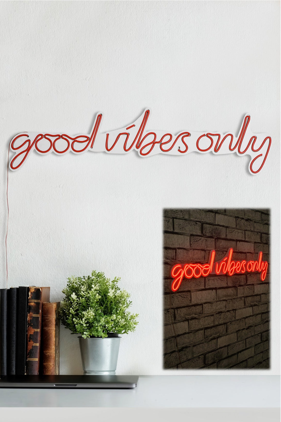 lastična zidna dekoracija s LED rasvjetom, Good Vibes Only - Red-Vasdom.hr