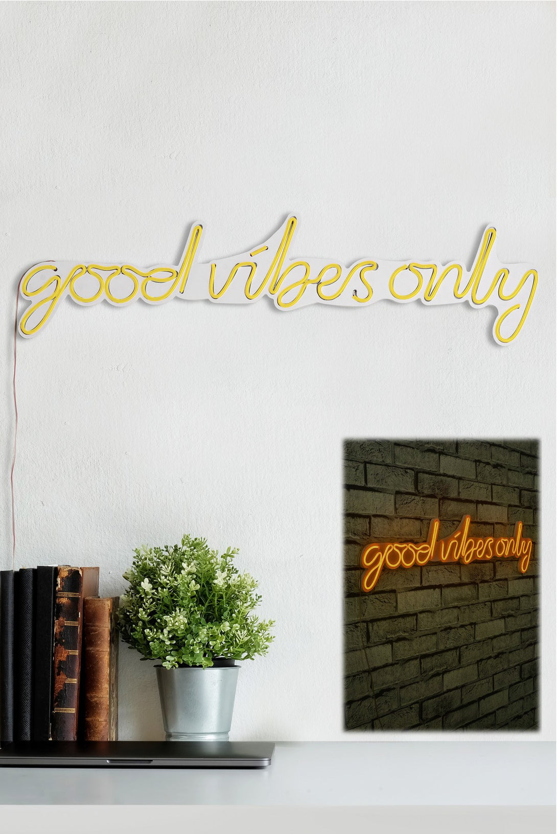 lastična zidna dekoracija s LED rasvjetom, Good Vibes Only - Yellow-Vasdom.hr