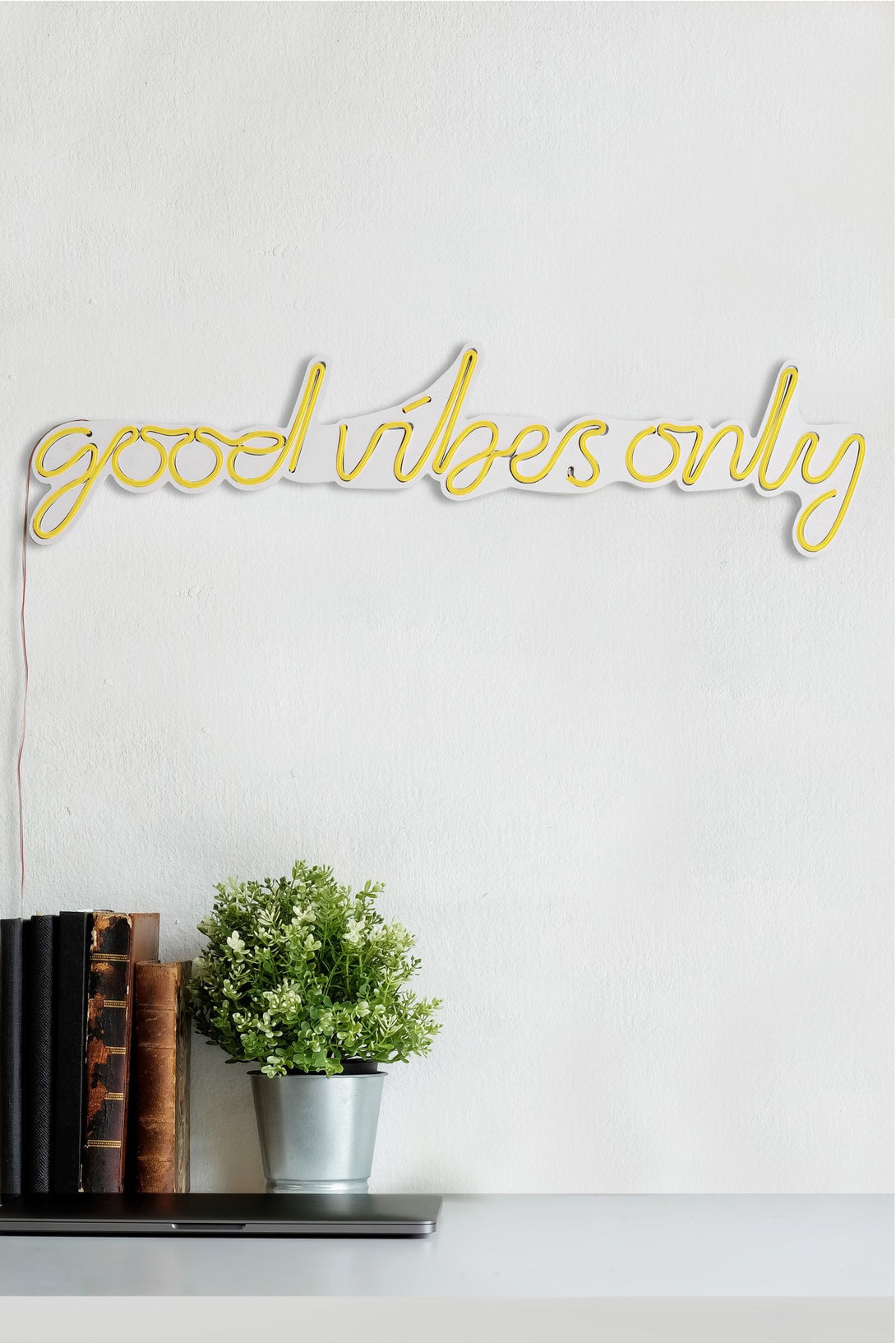 lastična zidna dekoracija s LED rasvjetom, Good Vibes Only - Yellow-Vasdom.hr