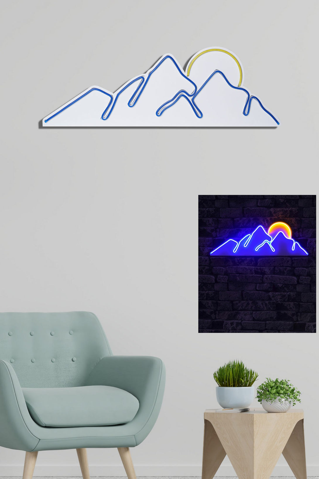 lastična zidna dekoracija s LED rasvjetom, Mountain - Blue - Yellow-Vasdom.hr