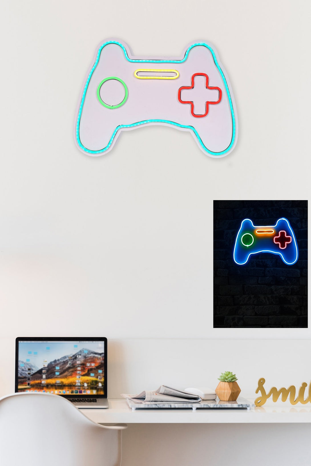 lastična zidna dekoracija s LED rasvjetom, Play Station Gaming Controller - Blue-Vasdom.hr