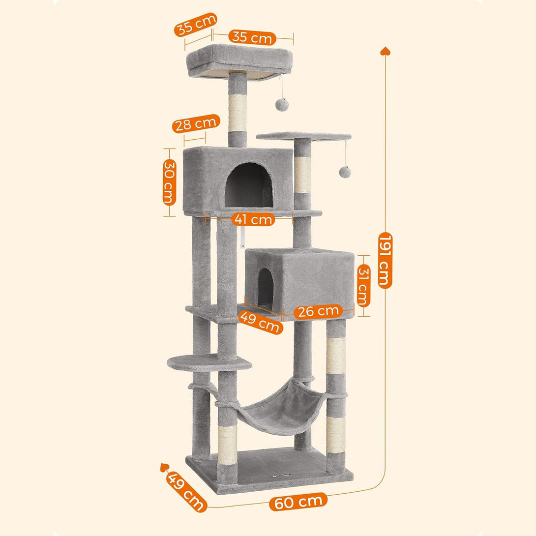 Mačje stablo, mačji toranj visok 191 cm, svijetlo sivo | FEANDREA-Vasdom.hr