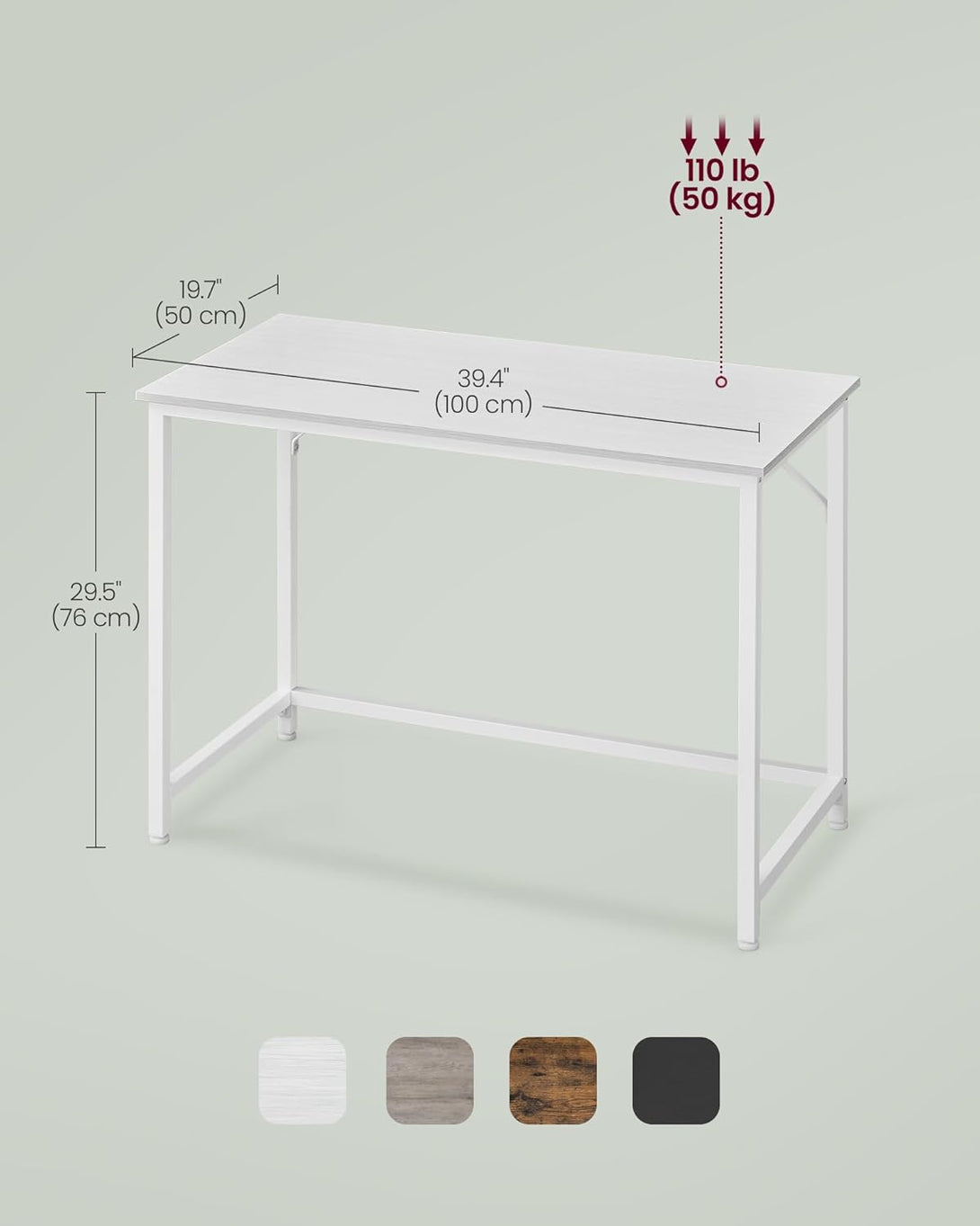 Mali radni stol, metalni okvir, 50 x 100 x 76 cm, javor bijele boje | VASAGLE-Vasdom.hr