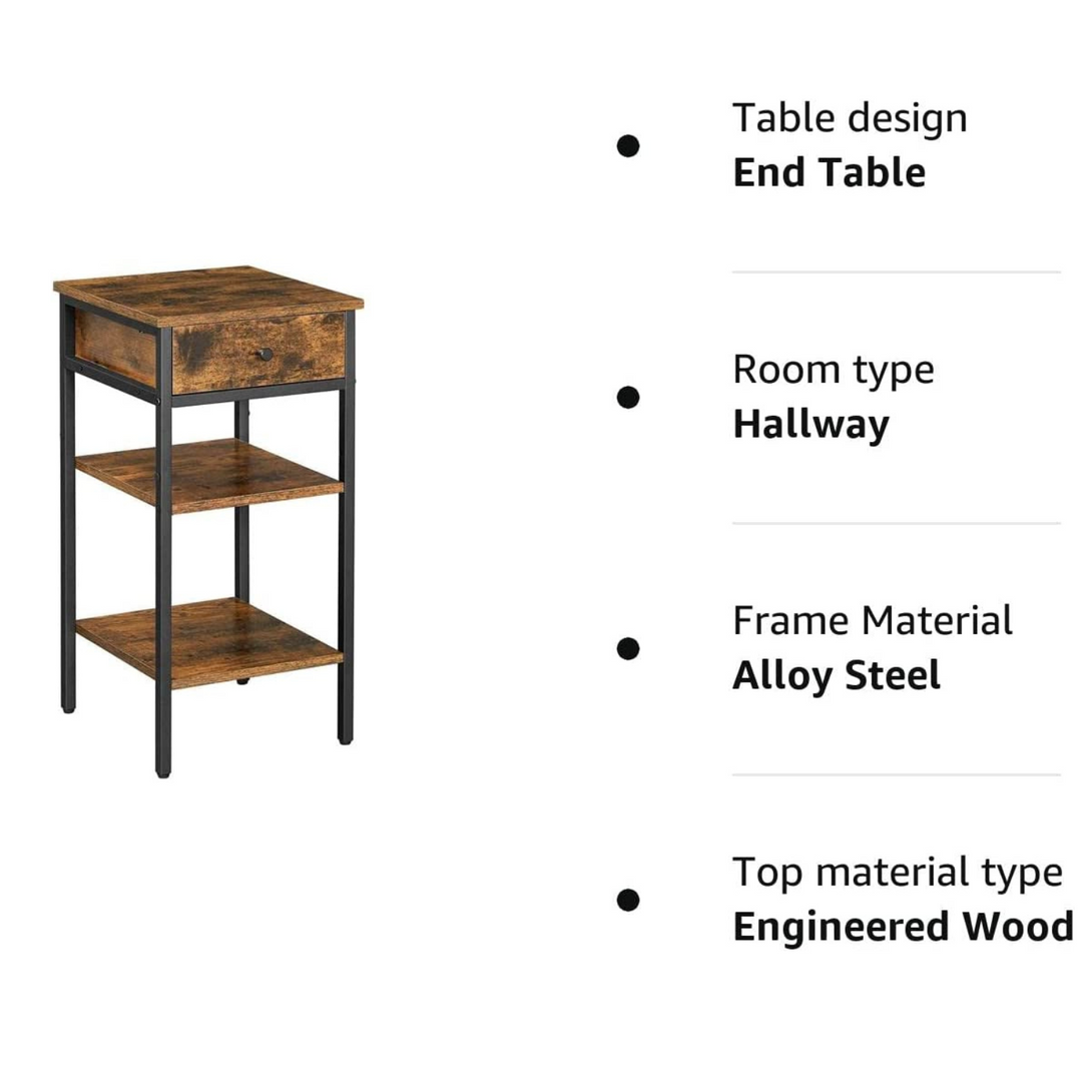 Mali ukrasni stol, noćni ormarić s ladicom i 2 police za odlaganje, smeđe-crni | VASAGLE-Vasdom.hr